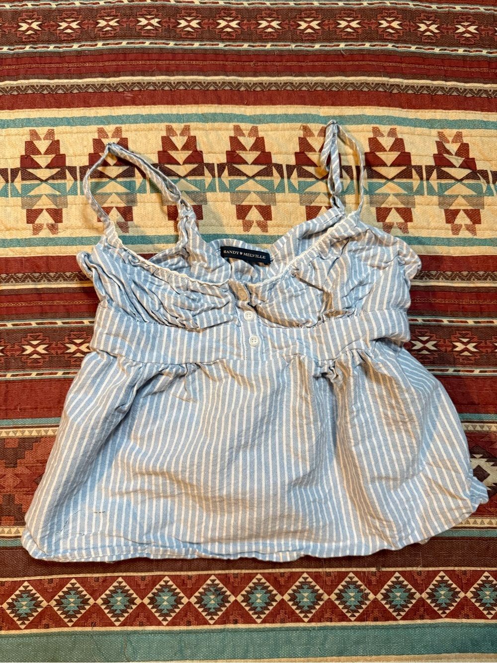 Brandy Melville Blue and White Striped Button-Front Cami